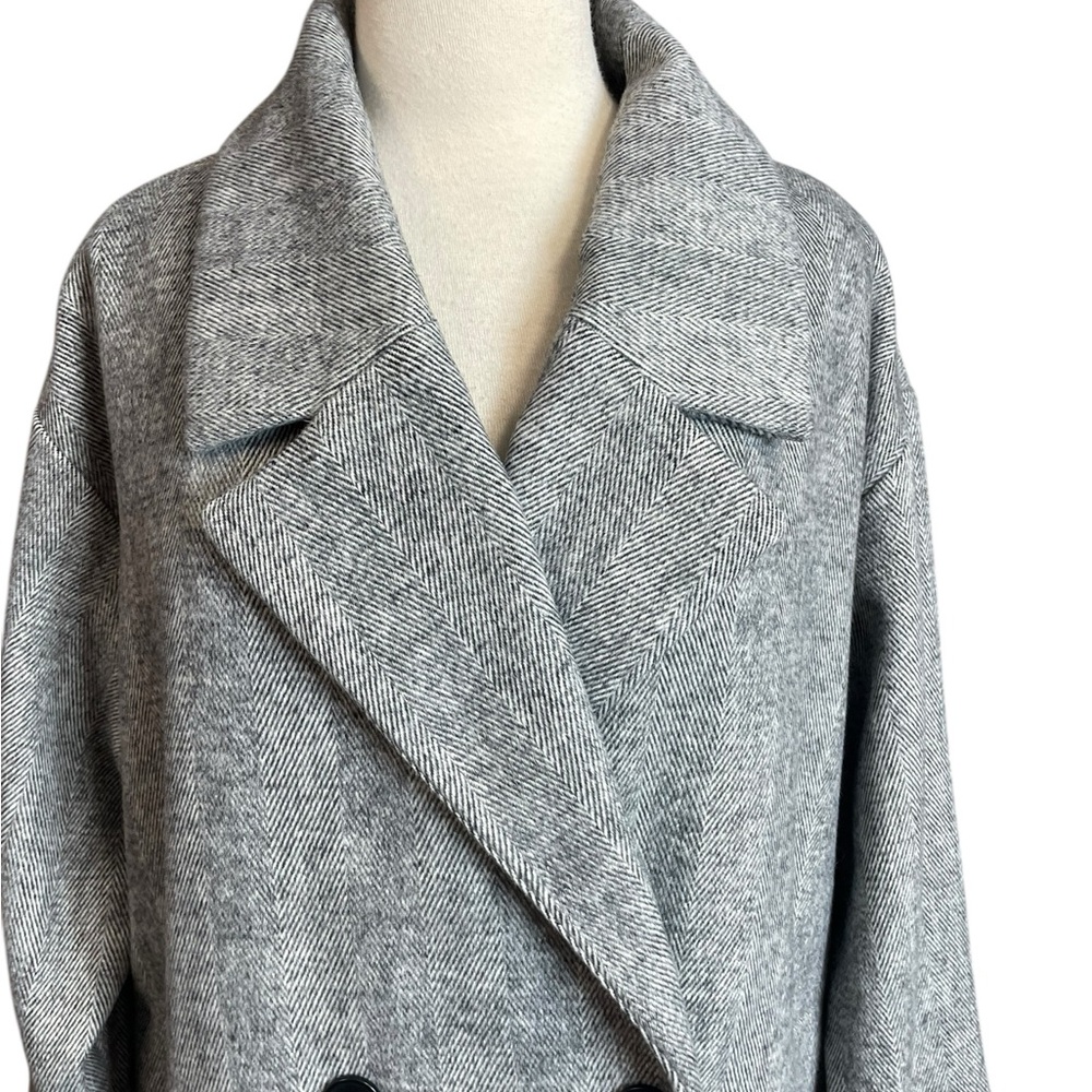 Old Navy black & white Herringbone midi coat XL - Picture 2 of 12